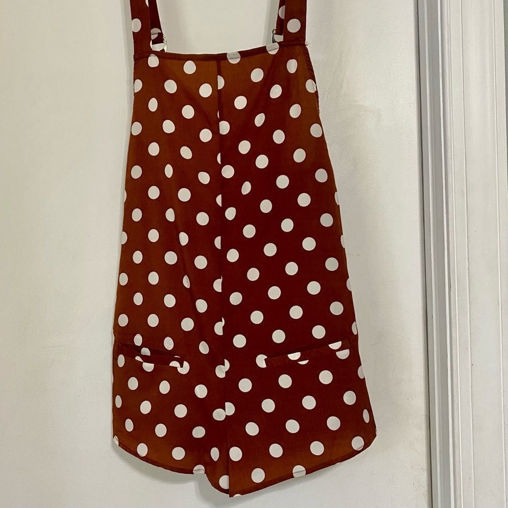 NWT Reverse Mocha White Polka Dot Jumper Size XS Adjustable Straps Patch Pockets